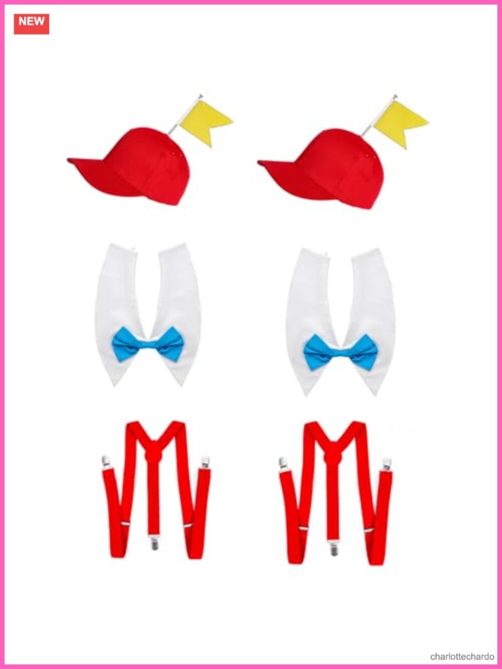 Tweedle Dee Costume Kit Red Cap Collar Bow Tie Suspenders